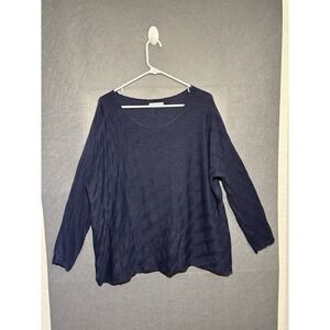 Made in Italy Sweater Top Women's L Blue Knit Dolman Scoop Neck  Long Sleeve